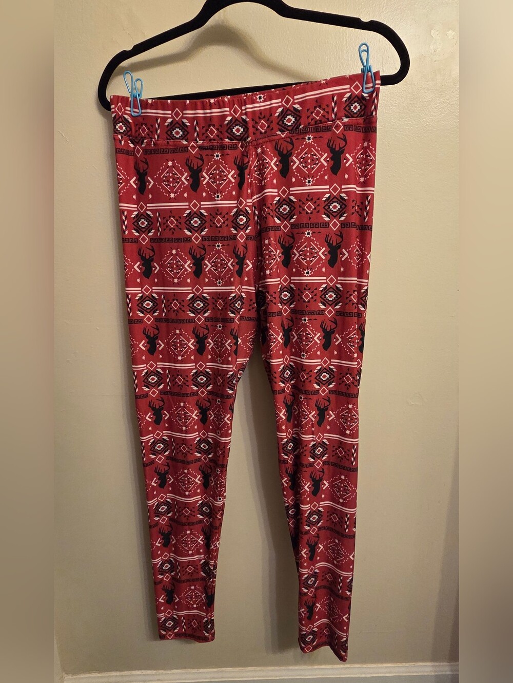 Simply Southern Cabin Core Reindeer Leggings Red Festive Fair Isle Plus Size